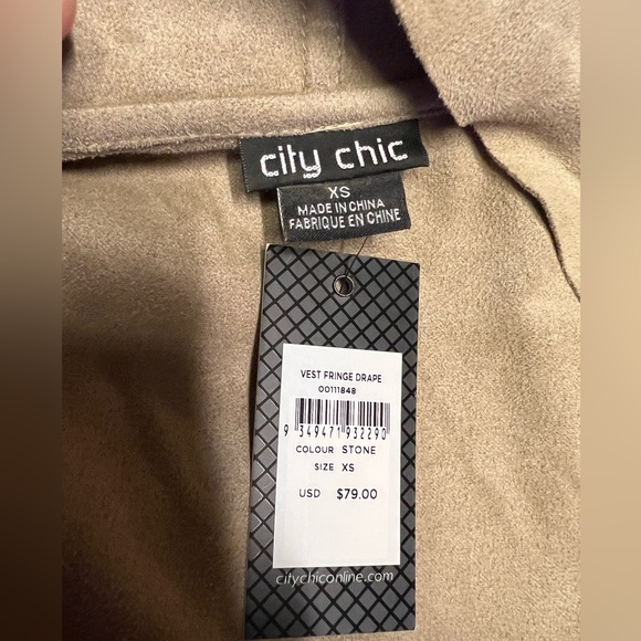 City Chic NWT Faux Suede Tan (Stone) Fringe Drape Vest Plus Size XS 14 RV $79 - Picture 7 of 7